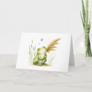 Whimsical Watercolor Frog with Pampas Grass Blank  Card