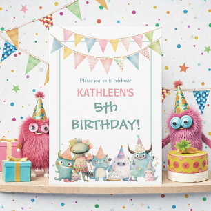 Whimsical Watercolor Funny Monsters Birthday  Invitation
