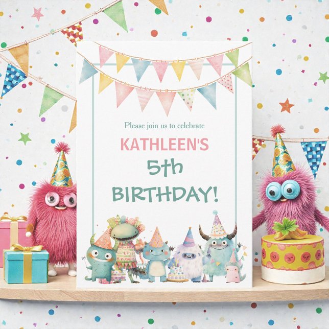 Whimsical Watercolor Funny Monsters Birthday  Invitation (Creator Uploaded)