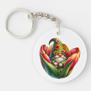 Whimsical Watercolor Garden Gnome  Key Ring