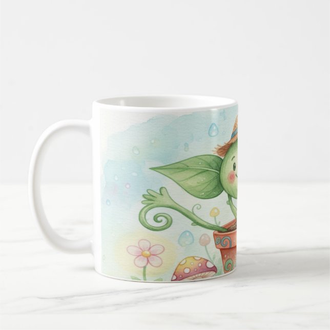 Whimsical Watercolor Garden Sprout Mug - Cute Plan (Left)