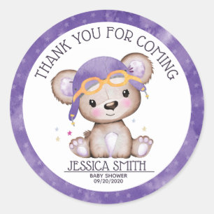 Whimsical Watercolor Girl Pilot Teddy Bear Classic Round Sticker
