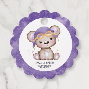 Whimsical Watercolor Girl Pilot Teddy Bear Favour Tags