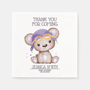 Whimsical Watercolor Girl Pilot Teddy Bear Napkin