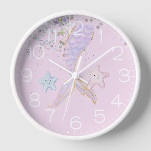Whimsical Watercolor Glitter Mermaid Tail Clock