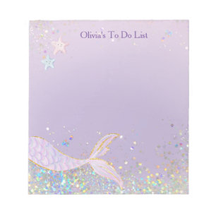 Whimsical Watercolor Glitter Mermaid Tail Notepad