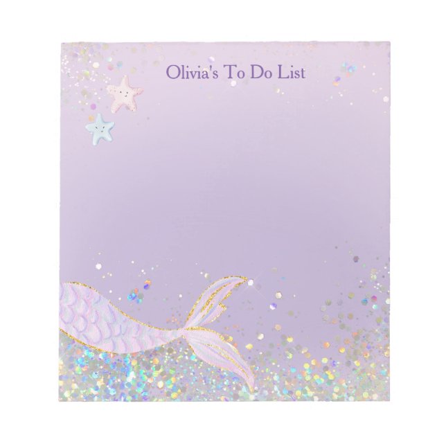 Whimsical Watercolor Glitter Mermaid Tail Notepad (Front)