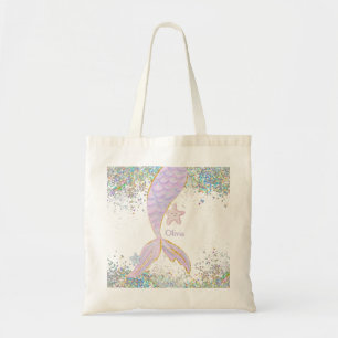 Whimsical Watercolor Glitter Mermaid Tail Tote Bag