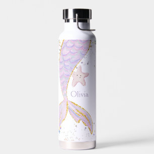 Whimsical Watercolor Glitter Mermaid Tail Water Bottle