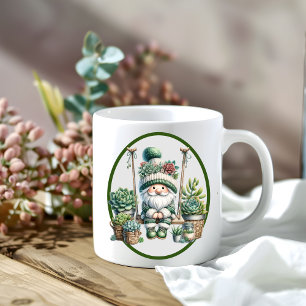 Whimsical Watercolor Gnome Succulent  Coffee Mug