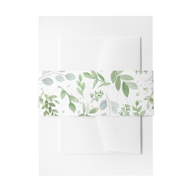 Whimsical Watercolor Greenery Pattern Wedding Invitation Belly Band (Front Example)
