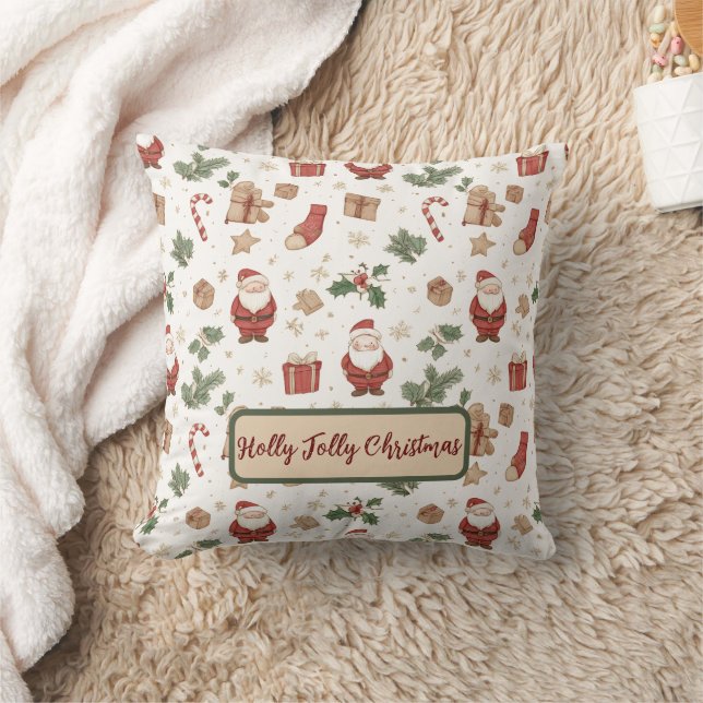 Whimsical Watercolor “Holly Jolly Christmas” Cushion (Blanket)