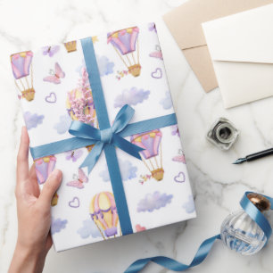 Whimsical Watercolor Hot Air Balloon Wrapping Paper