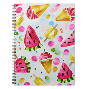 Whimsical watercolor ice cream watermelons notebook