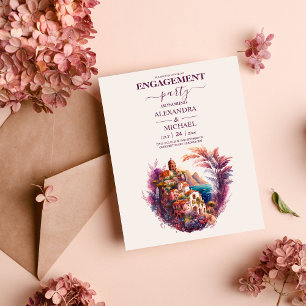 Whimsical Watercolor Italian Desitnation Engagemen Invitation