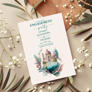 Whimsical Watercolor Italian Desitnation Engagemen Invitation