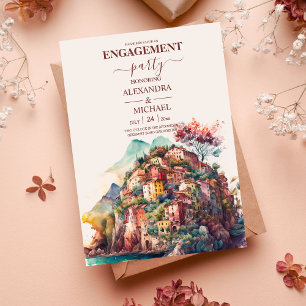 Whimsical Watercolor Italian Desitnation Engagemen Invitation