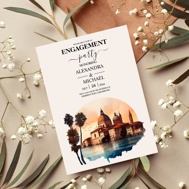Whimsical Watercolor Italian Desitnation Engagemen Invitation (Creator Uploaded)