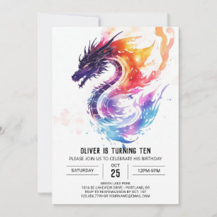 Whimsical Watercolor Kids Dragon Birthday Invitation