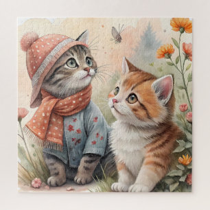 Whimsical Watercolor Kittens in an Autumn Garden Jigsaw Puzzle