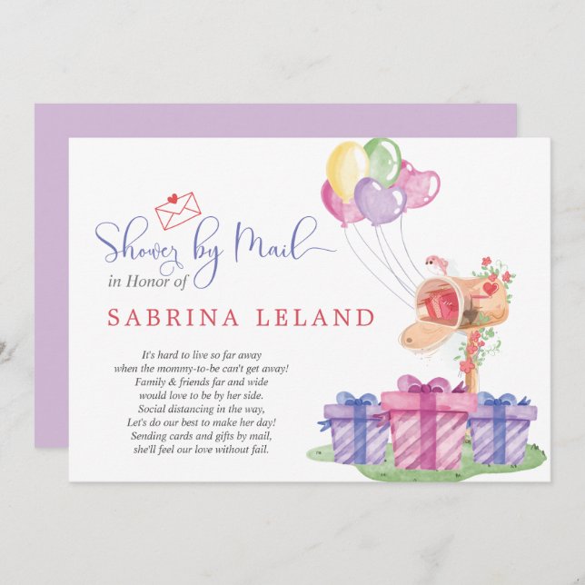 Whimsical Watercolor Mailbox Baby Shower by Mail Invitation (Front/Back)