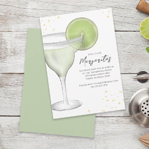 Whimsical Watercolor Margarita Lime Calligraphy Invitation