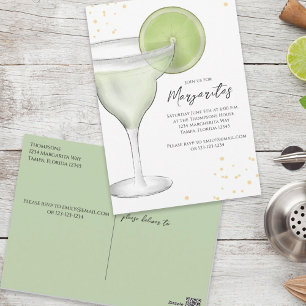 Whimsical Watercolor Margarita Lime Calligraphy Postcard