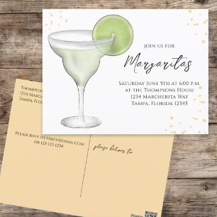 Whimsical Watercolor Margarita Lime Calligraphy Postcard
