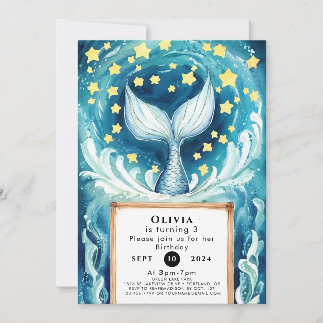 Whimsical Watercolor Mermaid Birthday Invitation (Front)