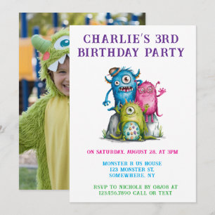 Whimsical Watercolor Monsters Kid's Birthday Party Invitation