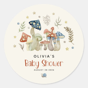 Whimsical Watercolor Mushroom Baby Shower  Classic Round Sticker