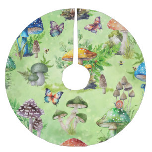 Whimsical Watercolor Mushroom Garden Brushed Polyester Tree Skirt
