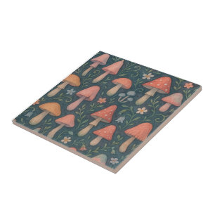 Whimsical Watercolor Mushroom Pattern Ceramic Tile
