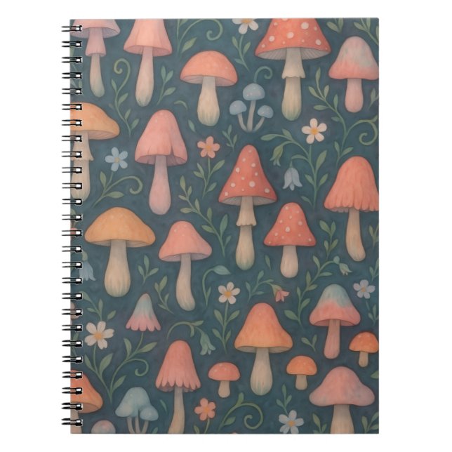 Whimsical Watercolor Mushroom Pattern Notebook (Front)