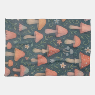 Whimsical Watercolor Mushroom Pattern Tea Towel