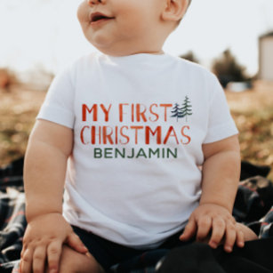Whimsical Watercolor My First Christmas Name  Baby Baby T-Shirt