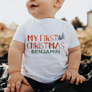 Whimsical Watercolor My First Christmas Name  Baby T-Shirt