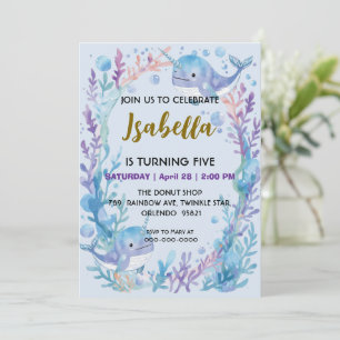 Whimsical Watercolor Narwhal fish  Unicorn of the  Thank You Card