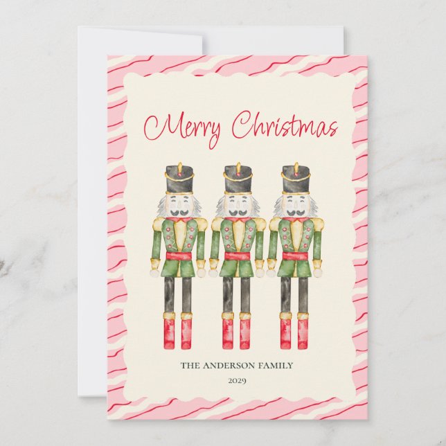 Whimsical Watercolor Nutcrackers Christmas  Holiday Card (Front)