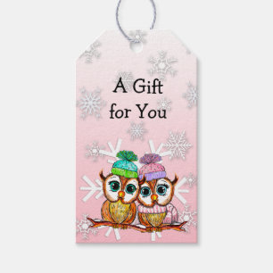 Whimsical Watercolor Owls and Snowflakes Christmas Gift Tags