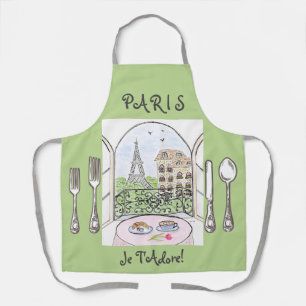 Whimsical Watercolor Paris Eiffel Tower Cutlery Apron