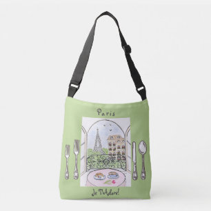 Whimsical Watercolor Paris Eiffel Tower Cutlery Crossbody Bag