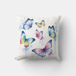 Whimsical Watercolor Pastel Butterfly Drip Cushion