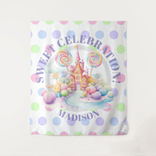 Whimsical Watercolor Pastel Candyland Birthday Tapestry