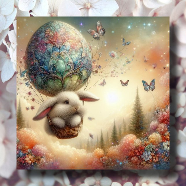 Whimsical Watercolor Pastel Easter Bunny Balloon  Holiday Card (Creator Uploaded)