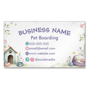 Whimsical Watercolor Pet Boarding  Magnetic Business Card