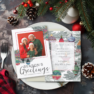 Whimsical Watercolor & Photo Christmas Holiday Card