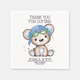 Whimsical Watercolor Pilot Teddy Bear Napkin