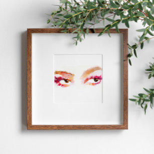 Whimsical watercolor pink painting of a female eye poster
