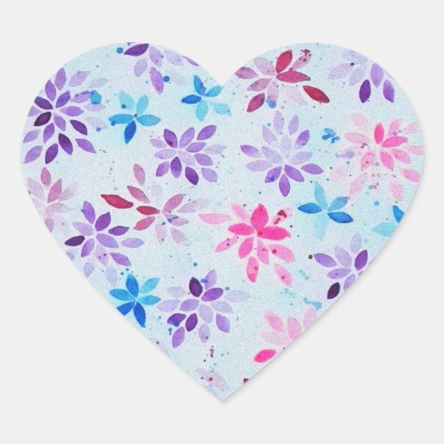 ​Whimsical Watercolor Purple & Pink Floral Heart Sticker (Front)